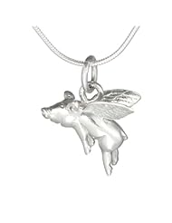 When Pigs Fly " Flying Pig" Charm Pendant Necklace 925 Sterling Silver Gift Boxed