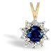 14K Yellow Gold Genuine Round Sapphire and Diamond Pendant