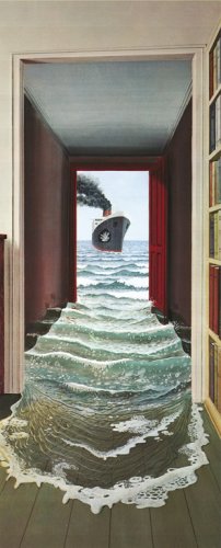 Fototapete Motivtapete Bildtapete Türtapete - Le Secret - Das Geheimnis - Optische Täuschung / Illusion Schiff Wasser Flur Überschwemmung - Größe 86 x 200 cm