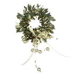 Pack of 24 Green and Gold Leaf with Gold Beads Christmas Napkin/Candle Rings 3"