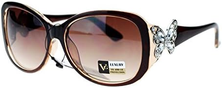 VG Eyewear Butterfly Rhinestone Jewel Hinge Womens Designer Fashion Sunglasses Brown