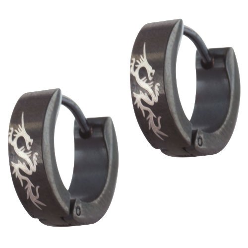 Stainless Steel Black Dragon Earrings