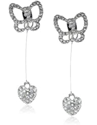 Betsey Johnson "Crystal Rhodium" Butterfly and Heart Drop Earrings