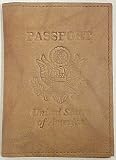 Tan Leather USA Embossed Passport Holder Cover