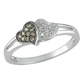 10KW 1/10ctw brown and white diamond heart ring with black rhodium