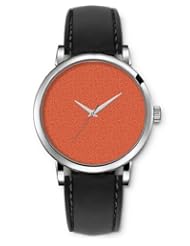 SPRAWL Aanalog Fashion Series Silver Ladies Watches of Genuine Black Leather Strap,Unique Wrist Watch for Women Girls Designed with Orange background with flowers