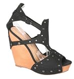 LAKERS-2 Women's ankle strap Sandal with wooden wedges and fashion studs
