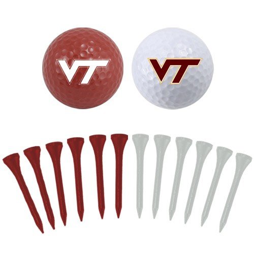 Virginia Tech Hokies Two Golf Balls And Twelve Tees Set