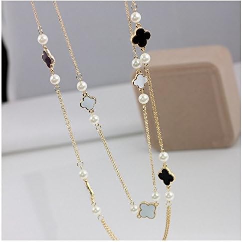 Darling Jewelry Women's Fashion Long Pearl With White and Black Charming Pendant