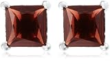 Sterling Silver 6mm Square-Cut Garnet Earrings