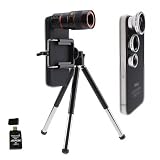 Brainydeal 4 in 1 Camera Lens Kit Designed for Apple iPhone 4 4S iPad(Fish Eye Lens, Wide Angle + Micro Lens, 8X Black Telephoto Lens Plus Tripod and Hard Case) w/ AGPtek&reg; USB 2.0 All in One Card Reader
