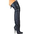 Women's Sexy Black Leather High High Boot5 Inch Heel Pig Leather Thigh High Boots