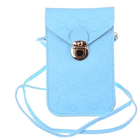 TUODAWEN Faux Leather , Heart Print,Cellphone Pouch, Mini Crossbody Bag,Light Blue