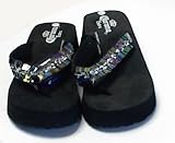 Corona Ladies Sequin Strap Black Flip Flop Sandals