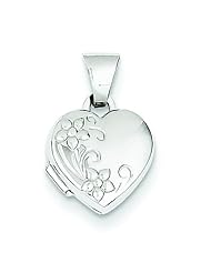 14K White Gold Heart Flower Locket Pendant Jewelry |A