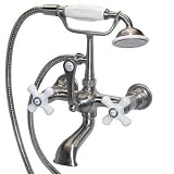 American Bath Factory F1-1133-SN-F9-9500-PX-SN F1-1133 Wall Mount Bathtub Faucet, Porcelain Cross Ha