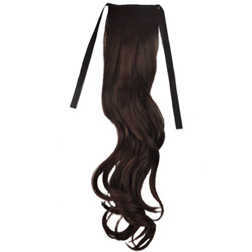 Long wavy curly ponytail pony dark brown wig hair piece…