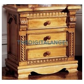 Gothic bedside table medieval pine w drawers Occasional table