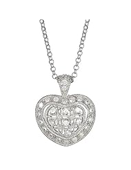 Vintage Sterling Silver Heart Pendant Necklace with Cubic Zirconia for Women with Chain