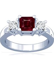Platinum Princess Cut Ruby Three Stone Ring
