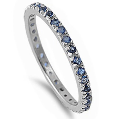Stackable Simulated Sapphire Cubic Zirconia Eternityband .925 Sterling Silver Ring Sizes 2-12