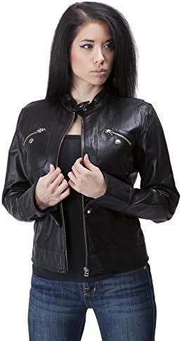 United Face Womens Lambskin Leather Moto Jacket