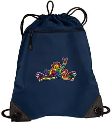 Peace Frogs Drawstring Bag Backpack Navy Super Cool Deluxe Draw String Back Pack - For Boys Girls Students or Adults