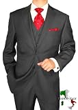 Gino Valentino Made in Italy Vested Wool / Silk 2 Button Ticket Pocket Jacket Flat Front Pants Custom Working Buttonholes Charcoal Grey