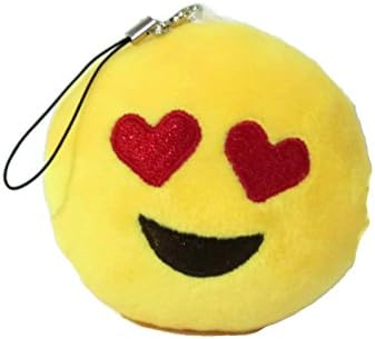 Set of 2 Emoji Key Chain Mini Plush Soft Toy Gift Purse Bag Backpack Accessory (Throwing Kiss + Heart Eyes)