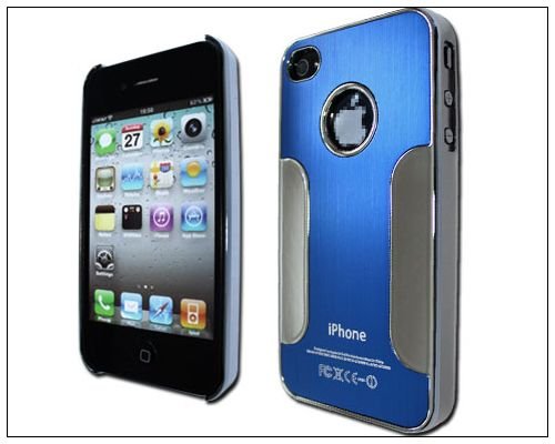 Premium Chrome Aluminum Skin Hard Back Case Cover for Apple iPhone 4 4G 4S Silver&Blue