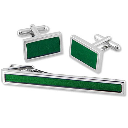Solid Green Set in Tin Box by Necktie Accessories silver silver plated clip and cufflinks