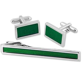 Solid Green Set in Tin Box by Necktie Accessories silver silver plated clip and cufflinks by Necktie%20Accessories