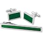 Solid Green Set in Tin Box Clip and cufflink by Necktie Accessories - Silver Silver plate...