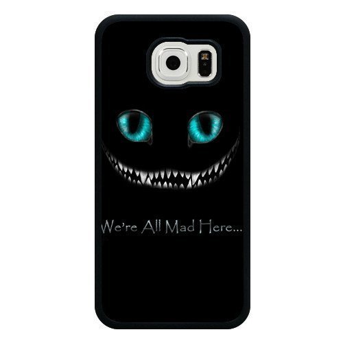 DIY Printed Case, Galaxy S7 Case, Customized Black Rubber pc hard Galaxy S7 Case, Disney Alice in Wonderland We're all mad here Cheshire Cat Galaxy S7 Case(Not Fit Galaxy S7 Edge)