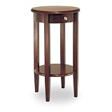 Winsome Wood Round Side Table with Drawer and Shelf, Antique Walnut