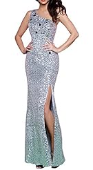 Fall Slit Sequined  One Shoulder Prom Dress  With Rhinestones