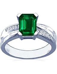 14K White Gold Emerald Cut Emerald Ring With Sidestones (GIA Certificate)