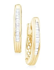 0.25 cttw. Baguette Diamond Ladies Fashion Hoops Earrings 14K White Gold