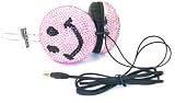 Pink Smiley Face Crystal Rhinestone Bling DJ Over-Ear Headphones