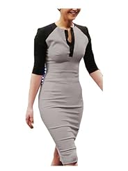 Polyester/Spandex Colorblocking Short Elbow Length Sleeves Midi Dress 