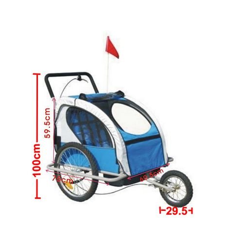 KMS Child 3 In 1 Folded Bike Trailer Stroller Jogger Seat Buggy Lightweight Blue Gray 1-2 Child 5 Point Harness With Canopy Visible Flag