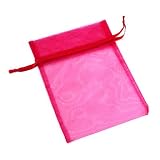 R&eacute;ticule &agrave; Cordon Organza 15x20cm - Rose Fonc&eacute;