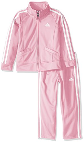 adidas Little Girls' Iconic Tricot Jacket and Pant Set, Light Pink Basic, 5