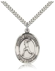 St. Sebastian Baseball Medal, Sterling Silver, Large, Quarter Size