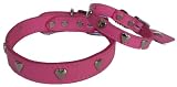 Soft Leather Pink and Heart Motif Dog Collar 12"