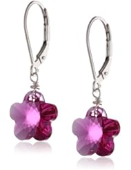 Sterling Silver Swarovski Elements Fuchsia Colored Rounded Star Earrings