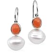 14K White Gold Paspaley South Sea Cultured Pearl and Coral Earrings - 11.00mm
