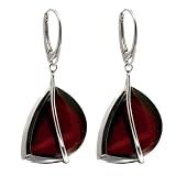 Cherry Amber and Sterling Silver Dangle Leverback Earrings