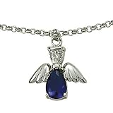 Sterling Silver 5/8 Sapphire September Birthstone Angel Wing Bracelet on 7 1/2 Chain