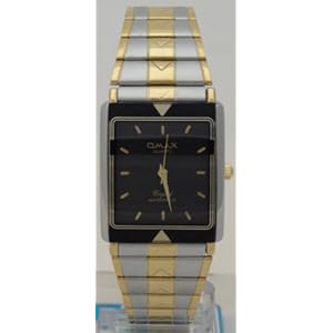 Omax Quartz WaterProof Men Watches Two Tone Gold N Silver Stainless Steel Band Black Dial